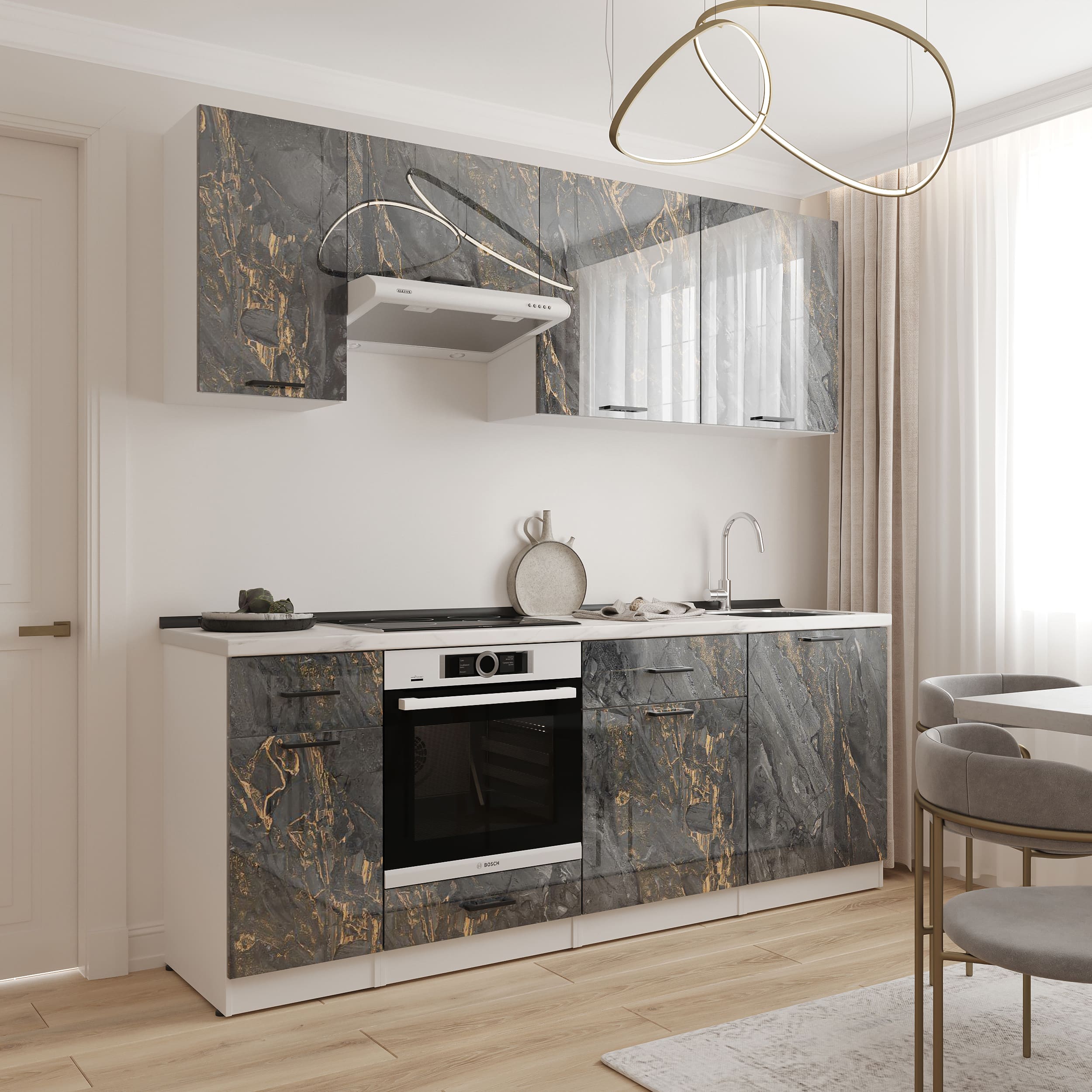 Kitchen: Simona "C" Modern, Marble, 220 cm