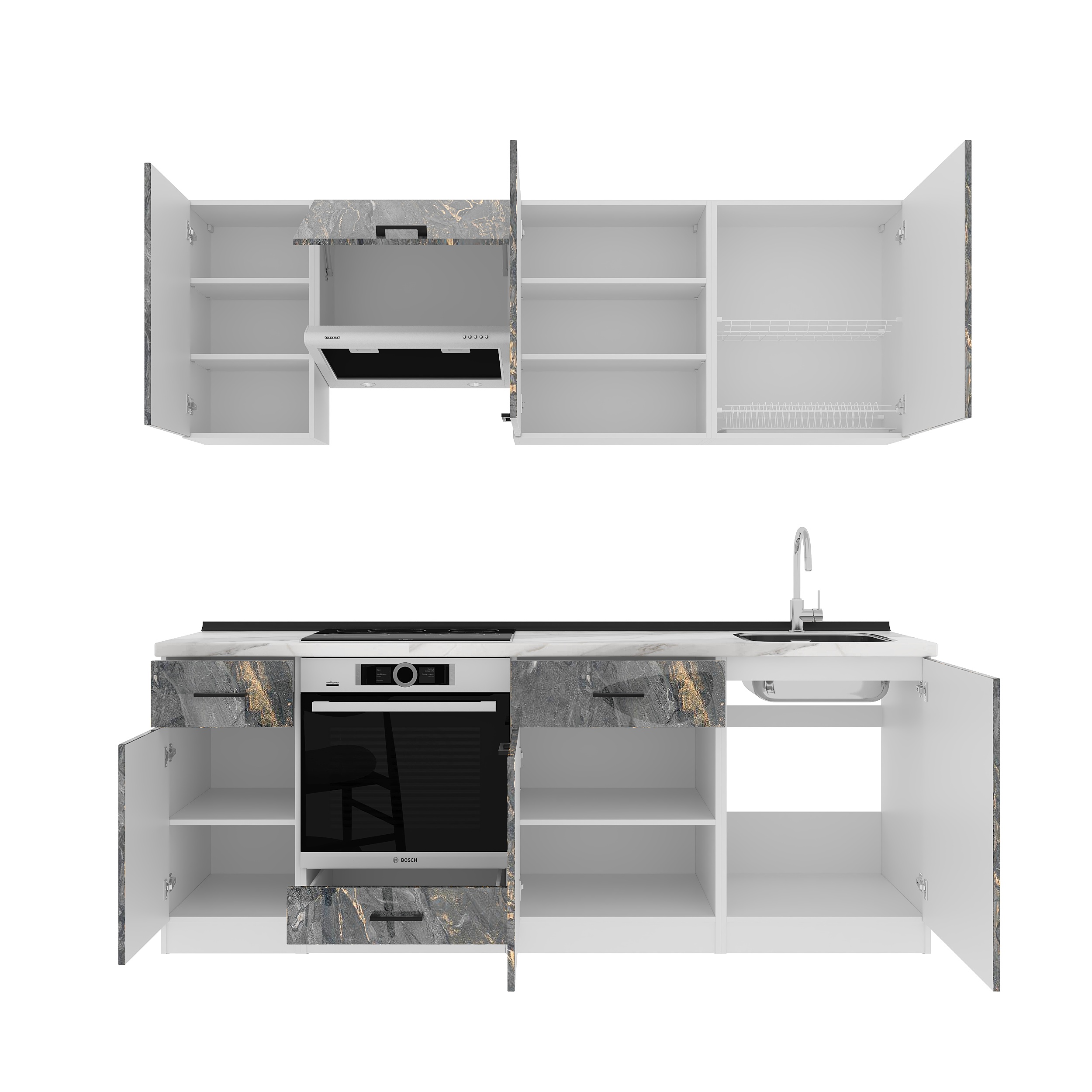Kitchen: Simona "C" Modern, Marble, 220 cm