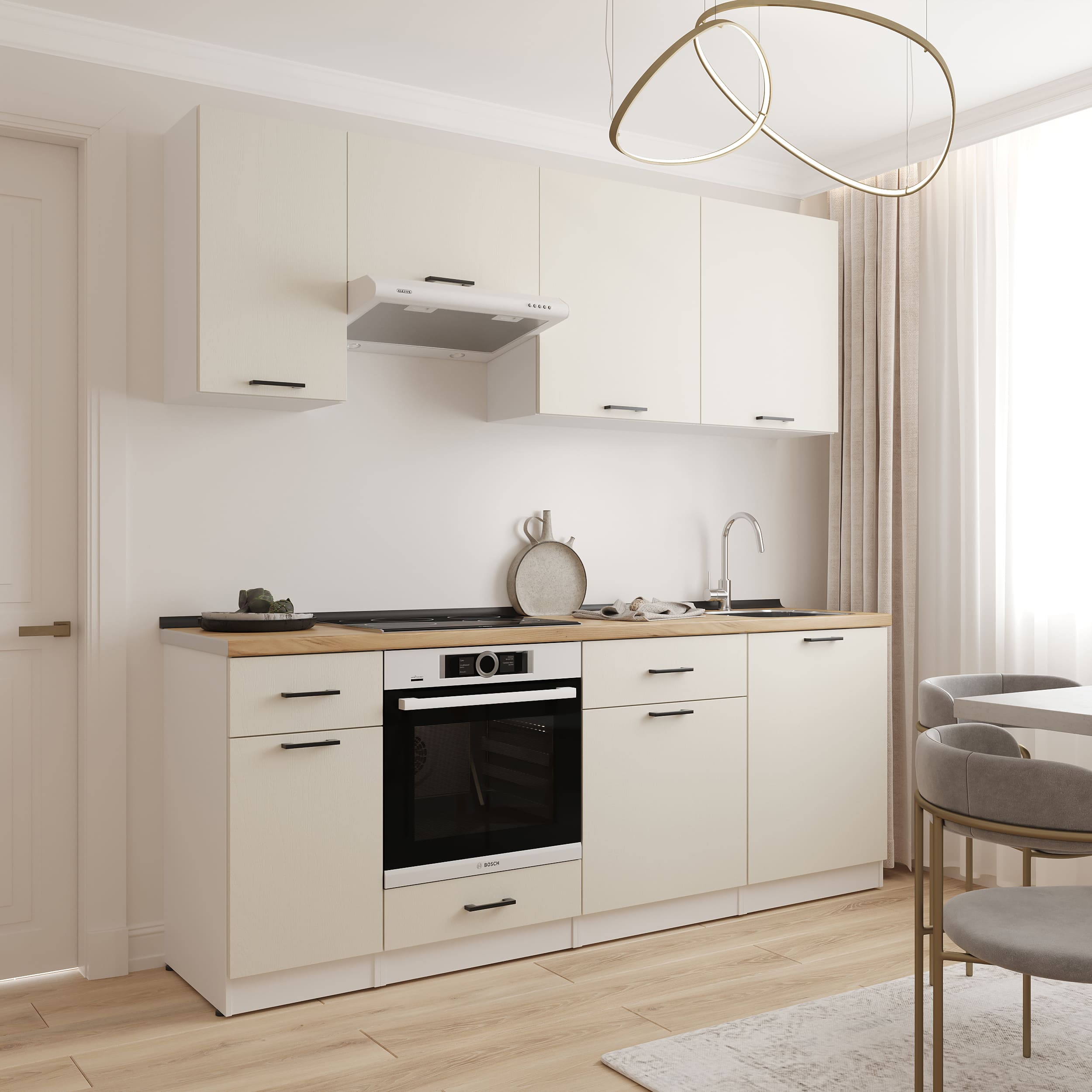 Kitchen: Simona "C" Modern, Gold Oak, 220 cm