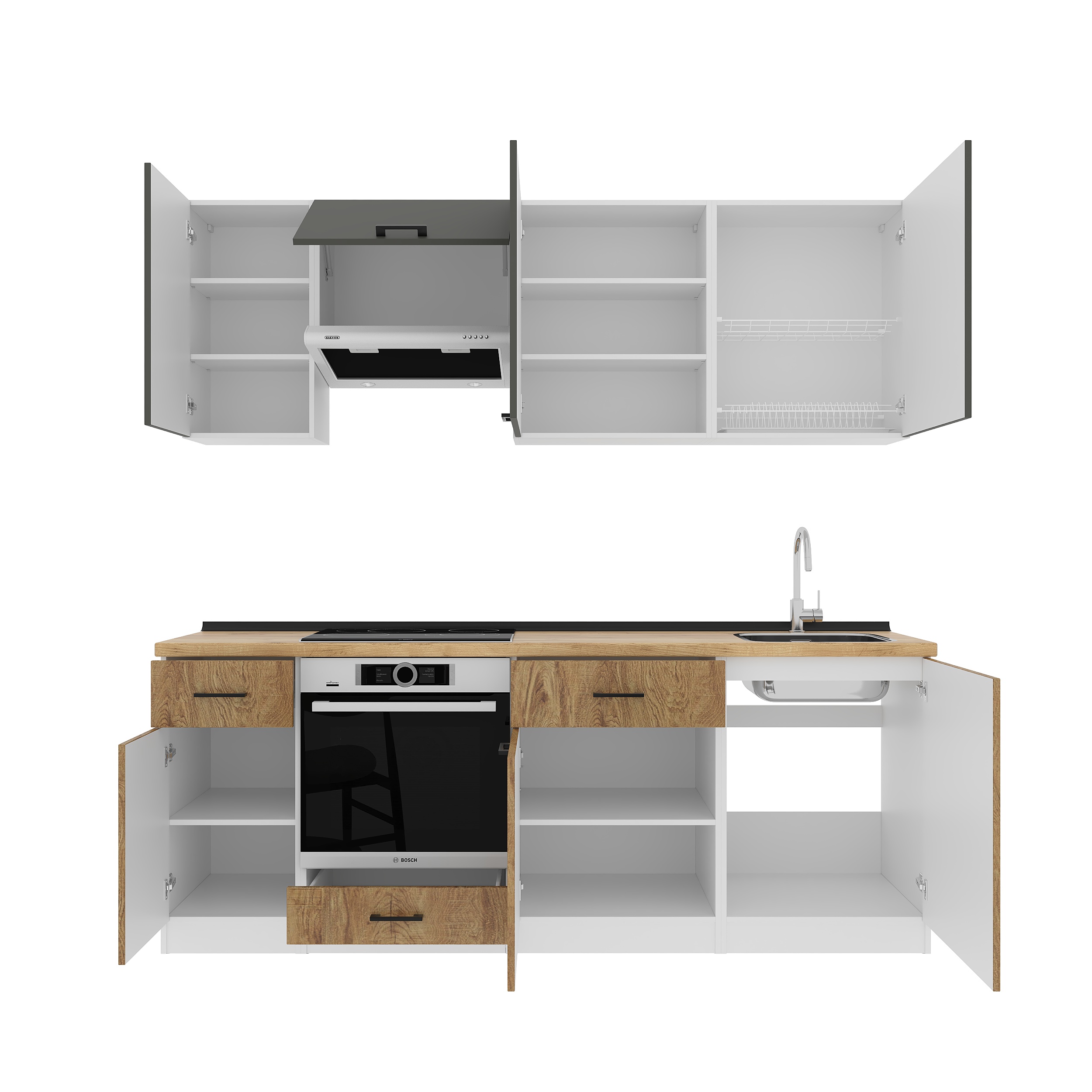 Kitchen: Simona "C" Modern, Gold Oak, 220 cm