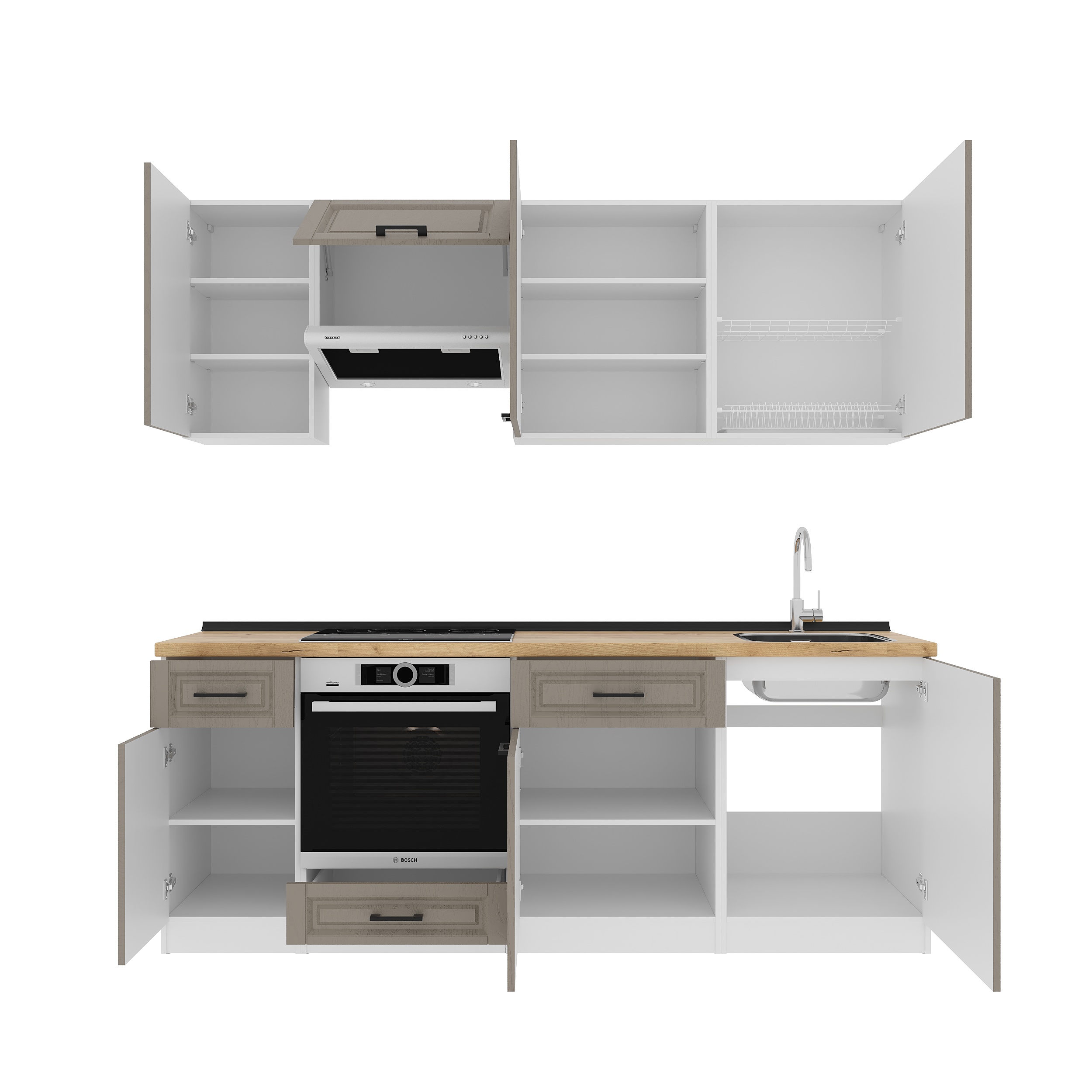 Kitchen: Simona "C" Classic, Gold Oak, 220 cm