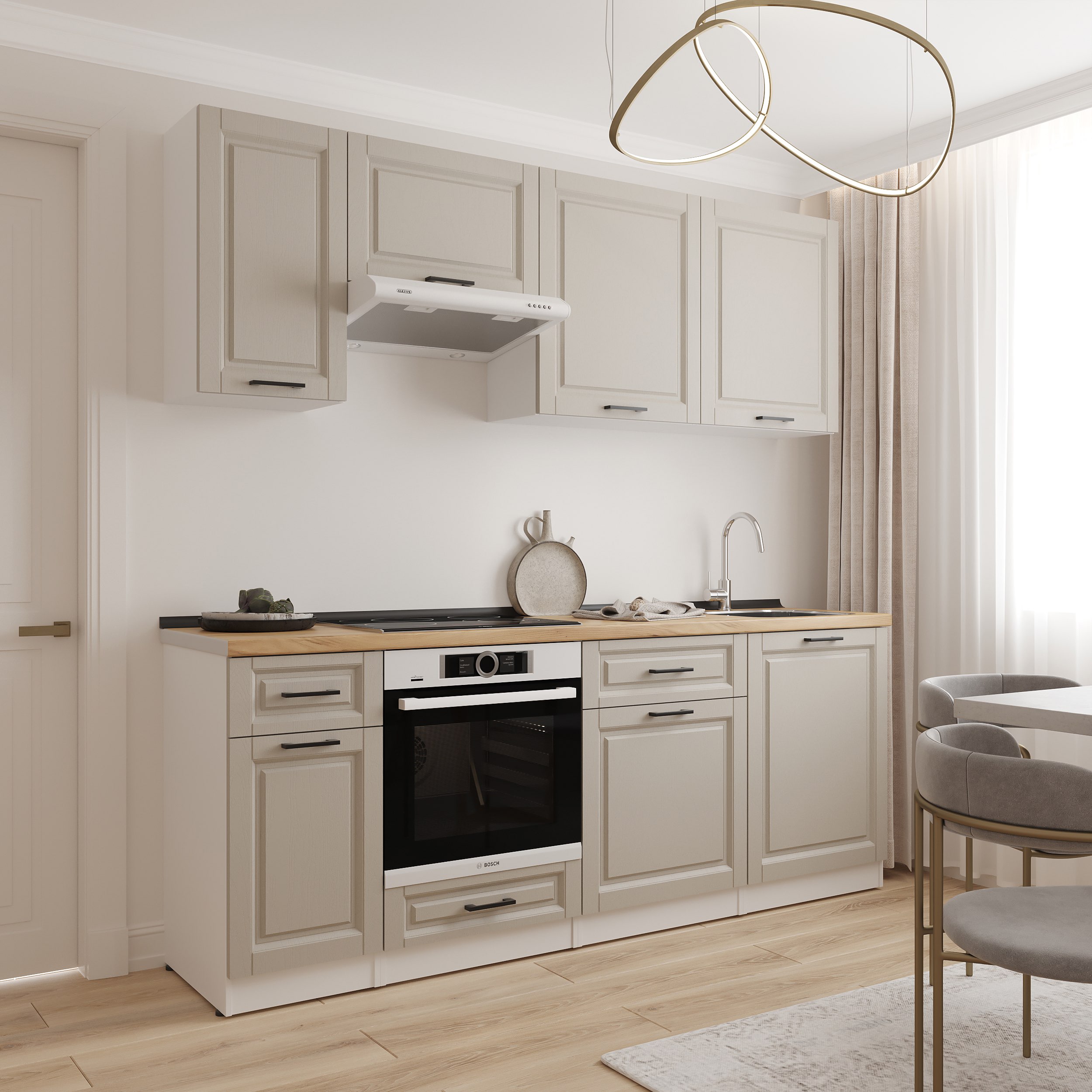 Kitchen: Simona "C" Classic, Gold Oak, 220 cm