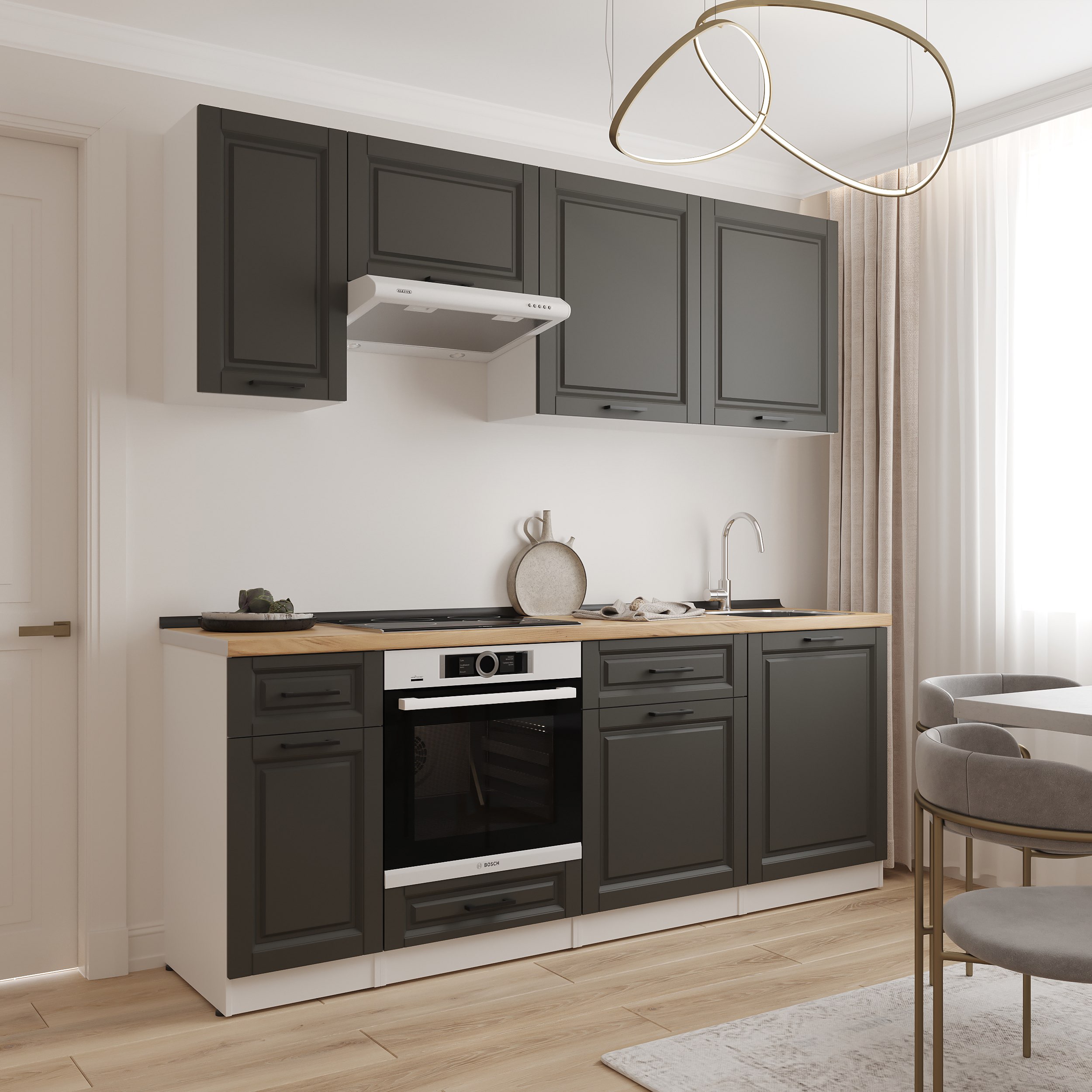 Kitchen: Simona "C" Classic, Gold Oak, 220 cm