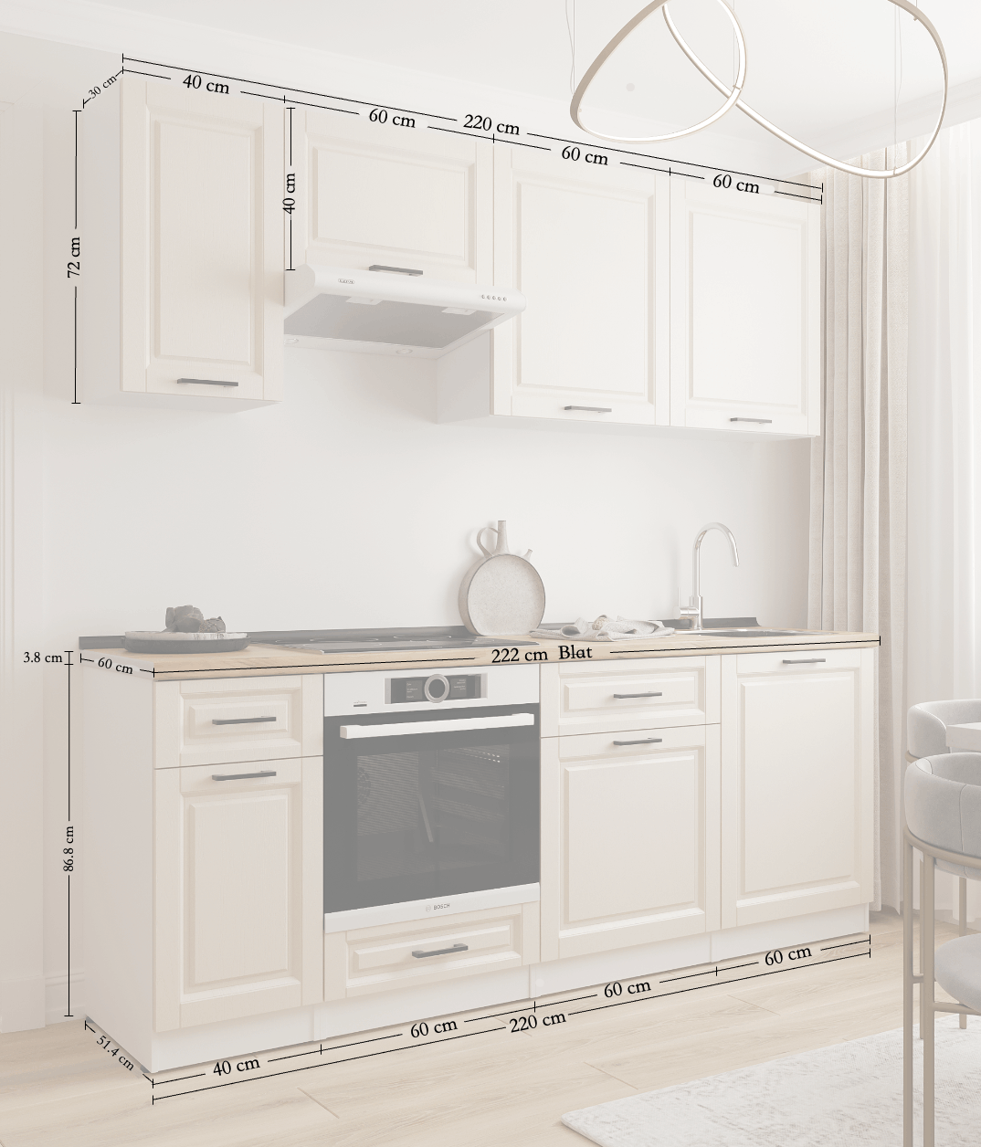 Set bucătărie: Simona "C" Classic, Marmură, 220 cm