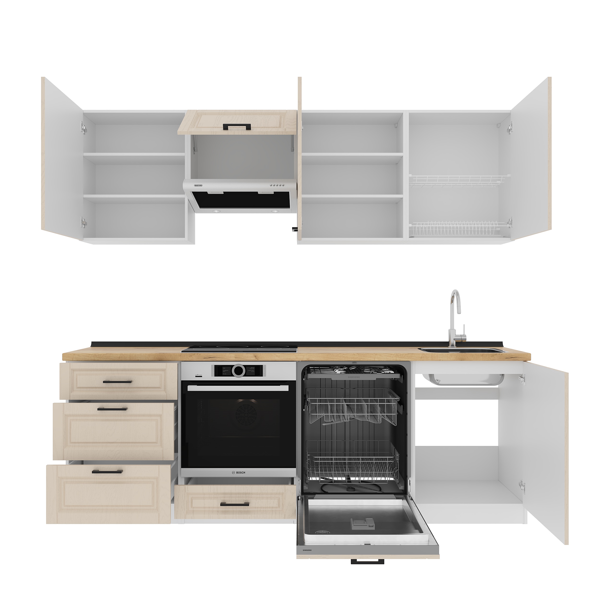 Set bucătărie: Sabina "B" Classic, Stejar Auriu, 240 cm