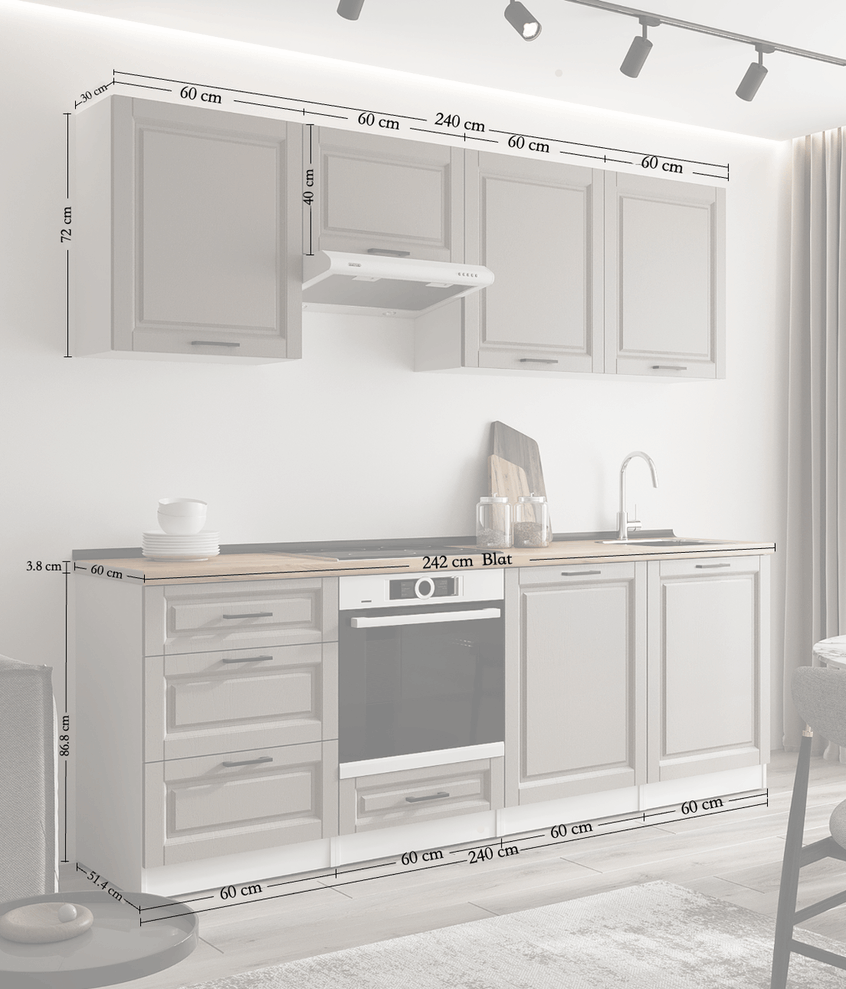Set bucătărie: Sabina "B" Classic, Stejar Auriu, 240 cm