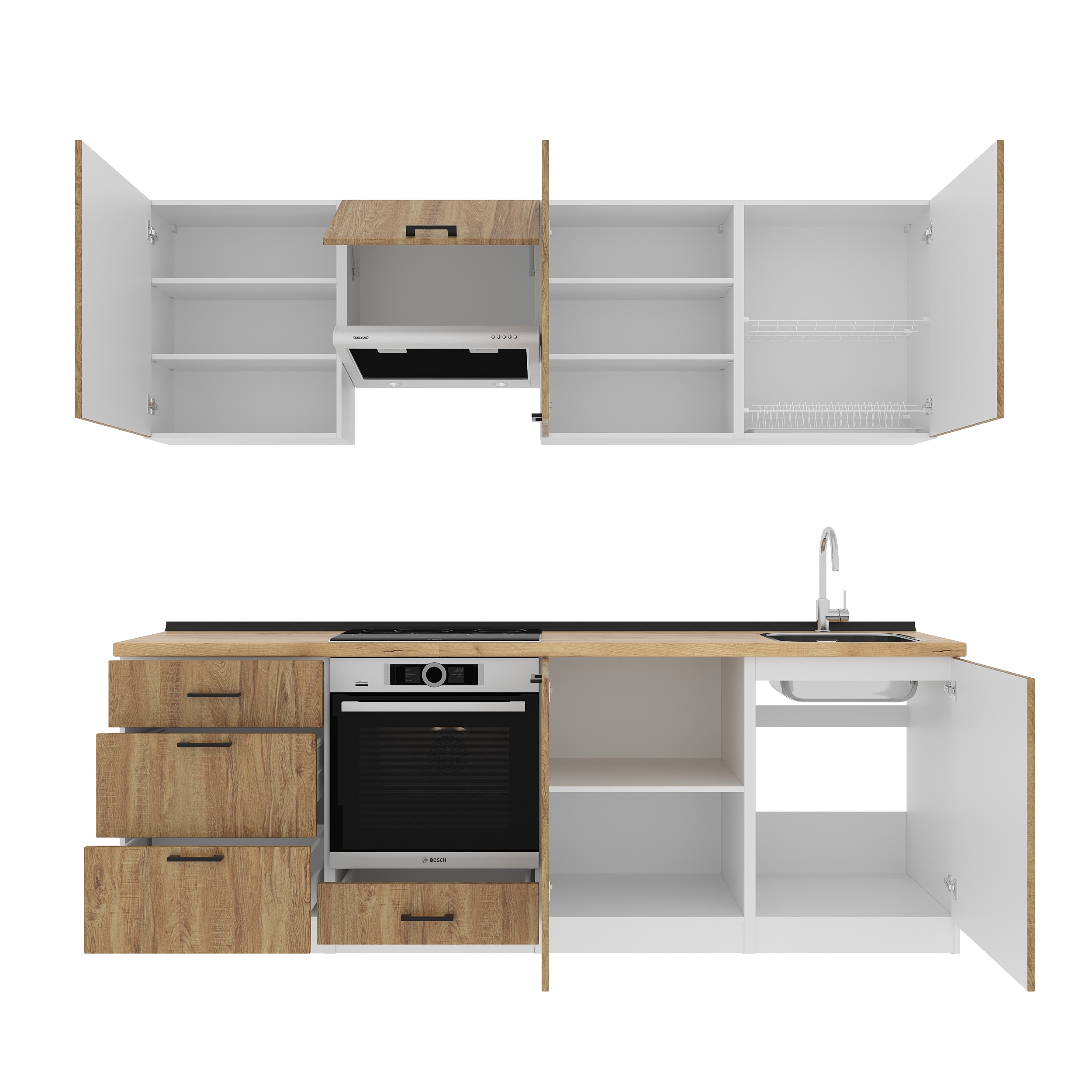 Kitchen: Sabina "A" Modern, Gold Oak, 240 cm