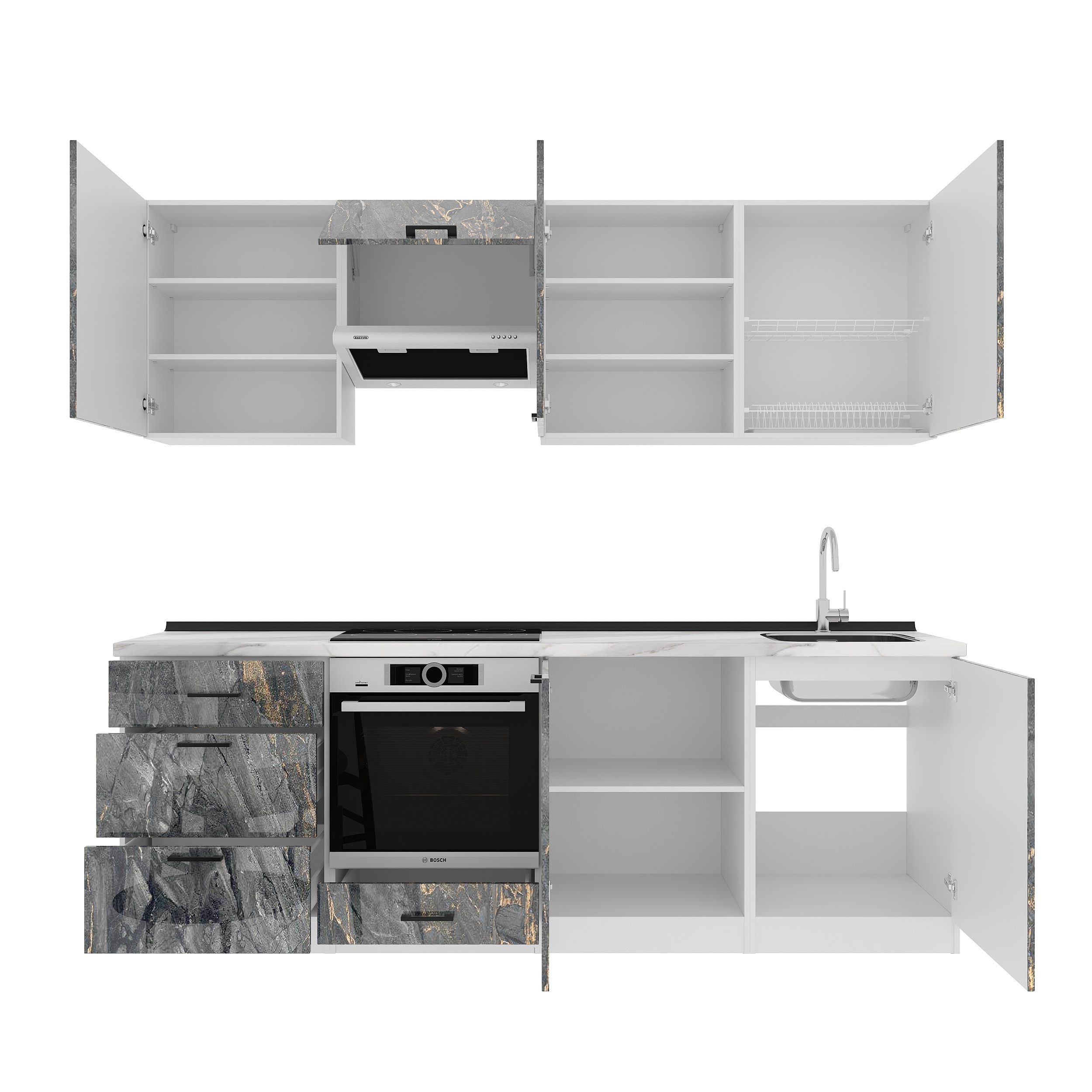Кухонный гарнитур: Sabina "A" Modern, Мрамор, 240 см