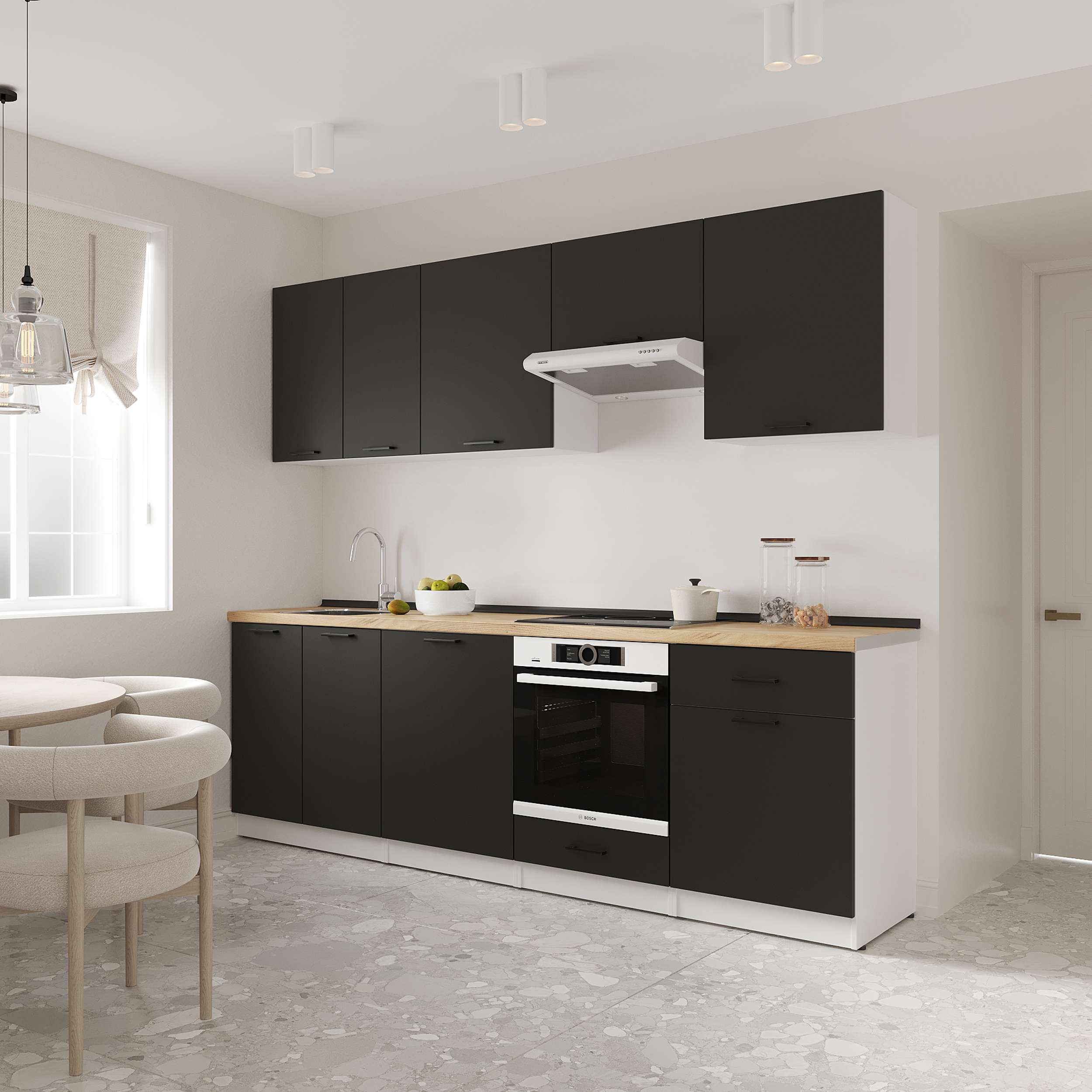 Kitchen: Vincento "A" Modern, Gold Oak, 260 cm