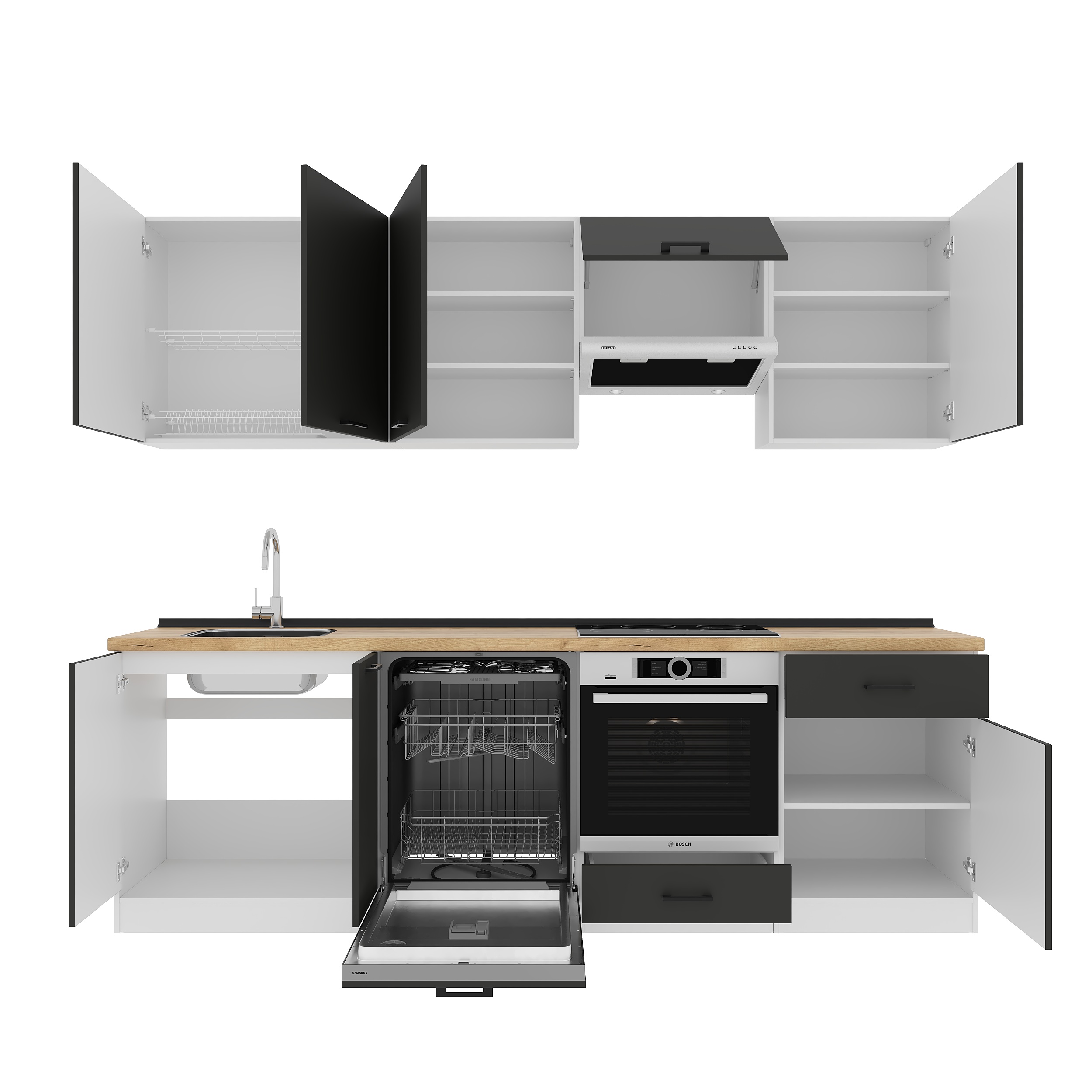 Kitchen: Vincento "A" Modern, Gold Oak, 260 cm
