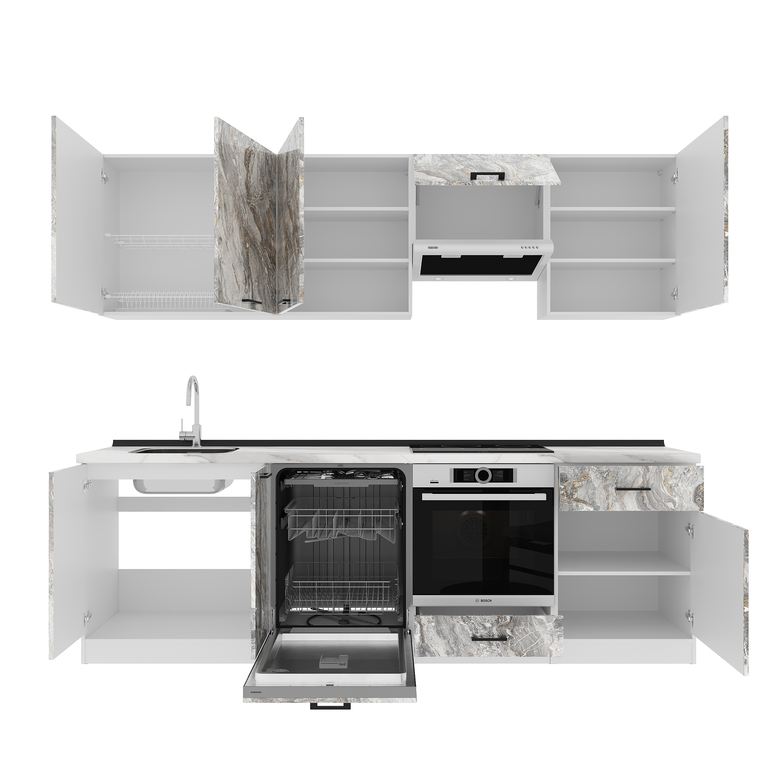 Kitchen: Vincento "A" Modern, Marble, 260 cm