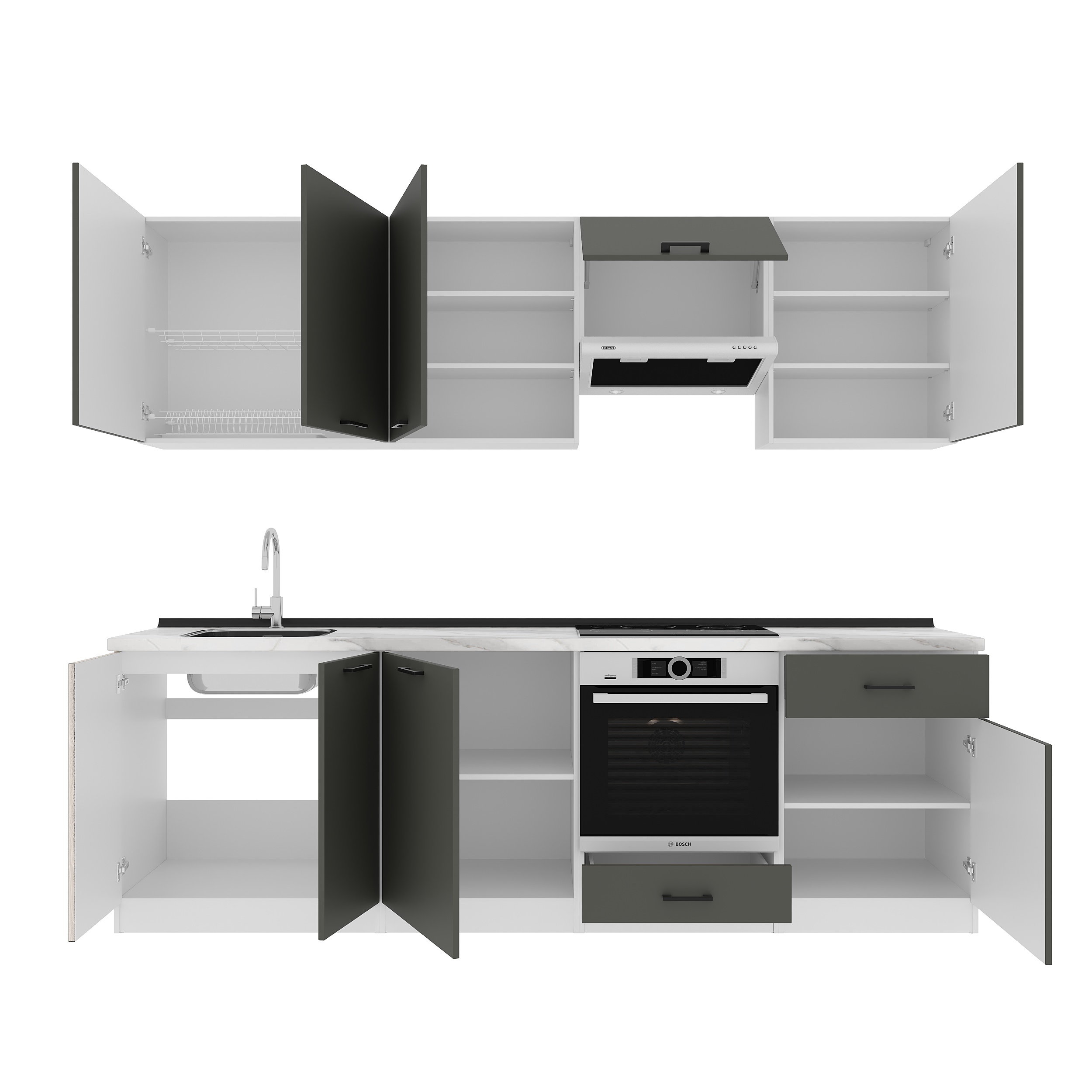 Кухонный гарнитур: Vincento "B" Modern, Мрамор, 260 см