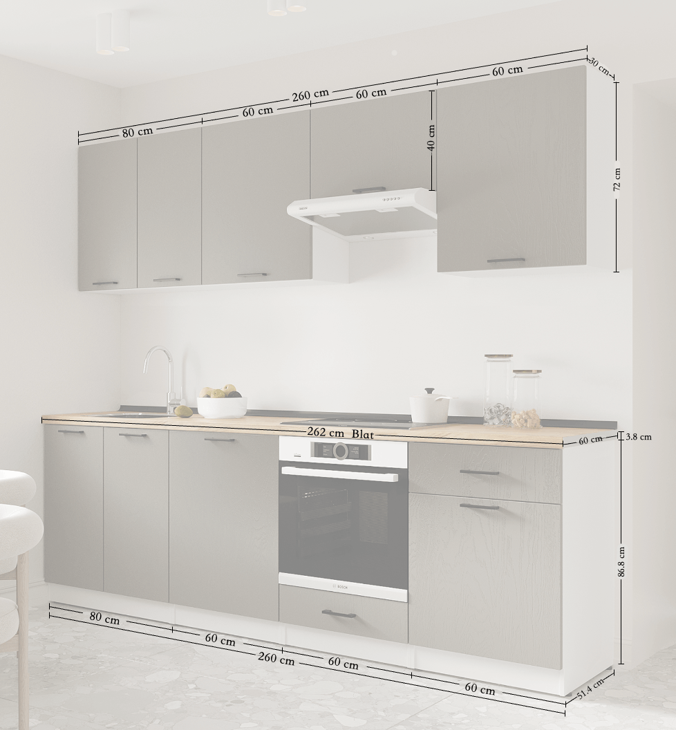Кухонный гарнитур: Vincento "B" Modern, Золотой Дуб, 260 см
