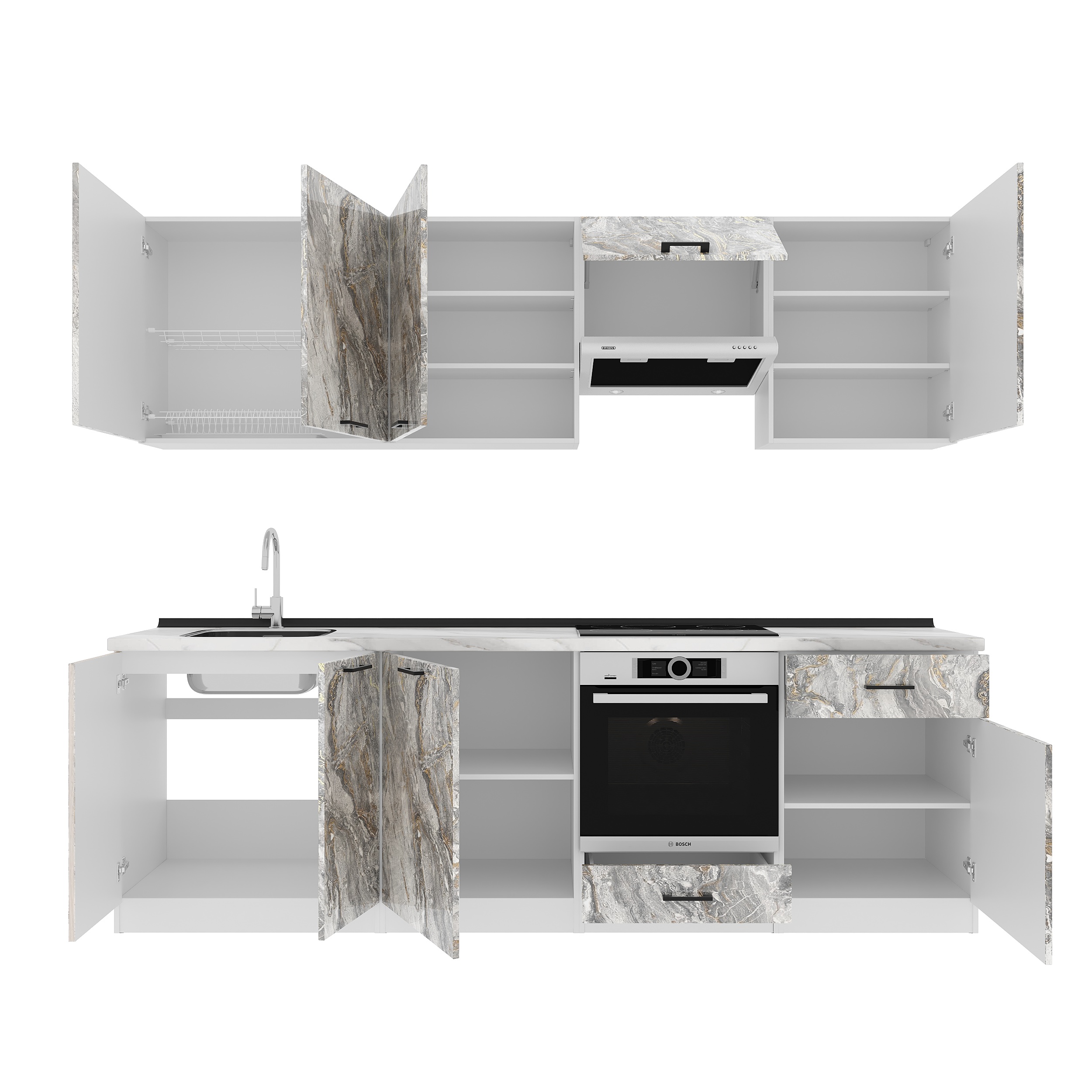 Кухонный гарнитур: Vincento "B" Modern, Мрамор, 260 см