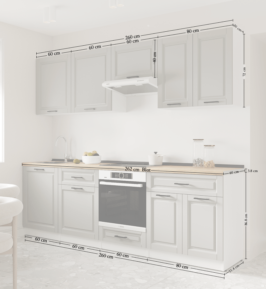 Set bucătărie: Vincento "C" Classic, Stejar Auriu, 260 cm