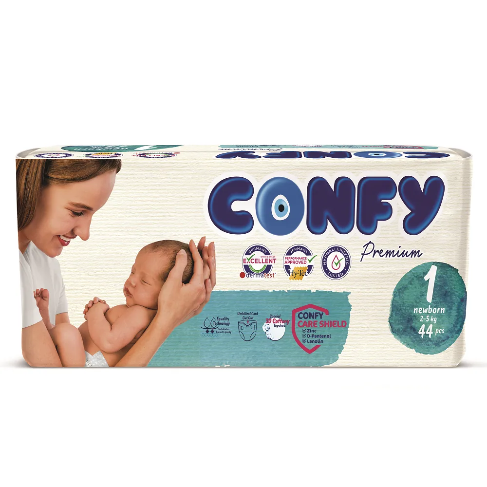 Scutece pentru copii Confy Premium  ECO  Nr.1, nou născuţi,  44 buc.