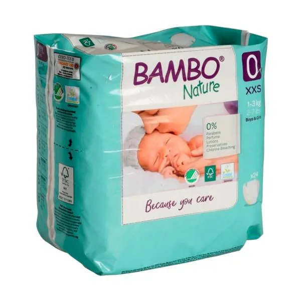 Scutece Bambo Nature 0  (1-3 kg), 24 buc