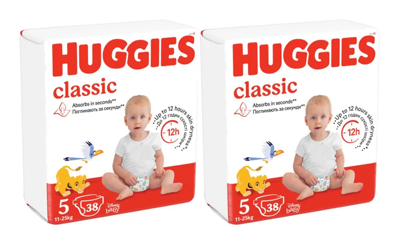 Набор Подгузники Huggies Classic Jumbo 5 (11-25 кг), 76шт  (2x38шт)