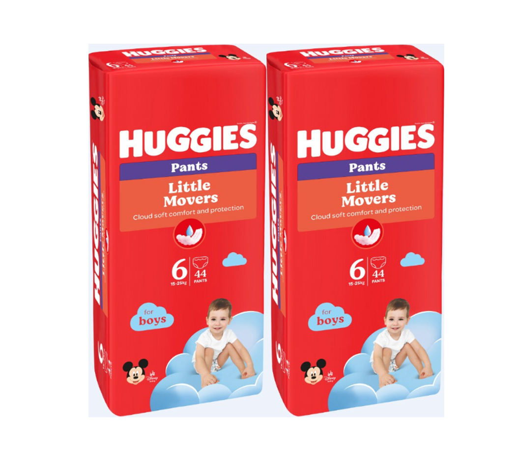 Set Scutece-chiloţel Huggies Little Movers pentru băieţel 6 (16-22 kg),  88buc.  (2x44buc)