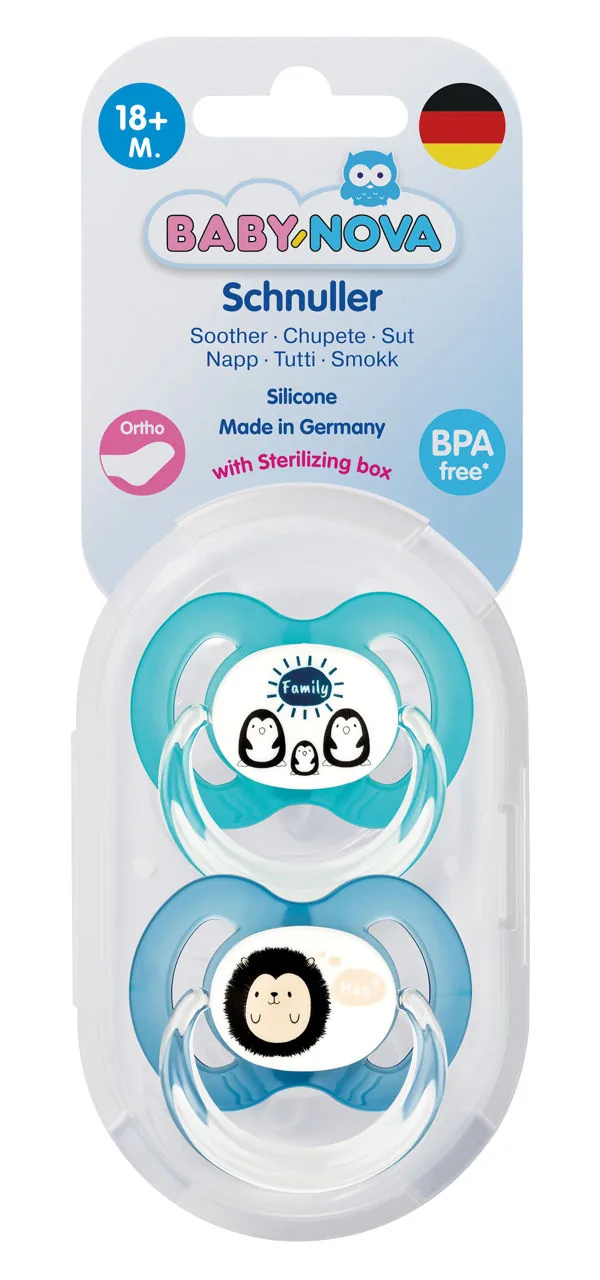 ”Baby-Nova” Suzeta ortodontica,cu inel, 18 luni+, Silicon, fara BPA, 2 buc. cu cutie pentru sterilizare (20006)