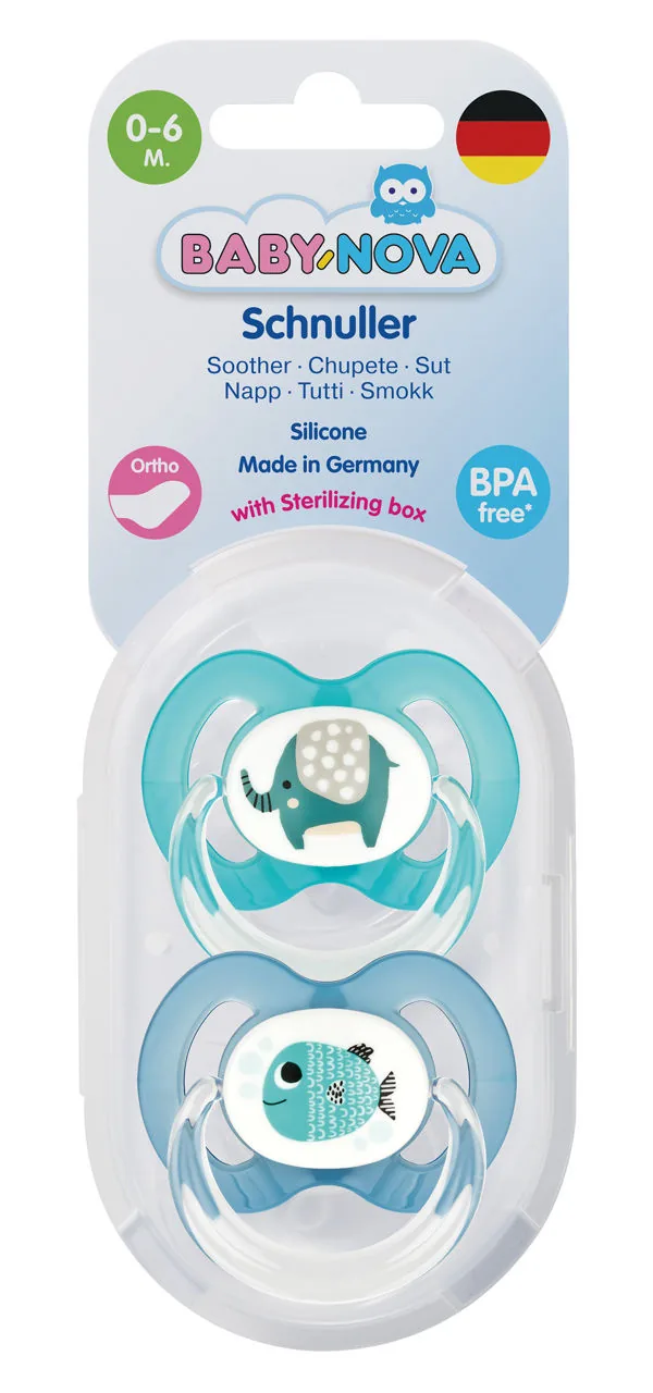 ”Baby-Nova” Suzetă ortodontică,cu inel, 0 luni+, Silicon, fără BPA, 2 buc. cu cutie pentru sterilizare (20004)