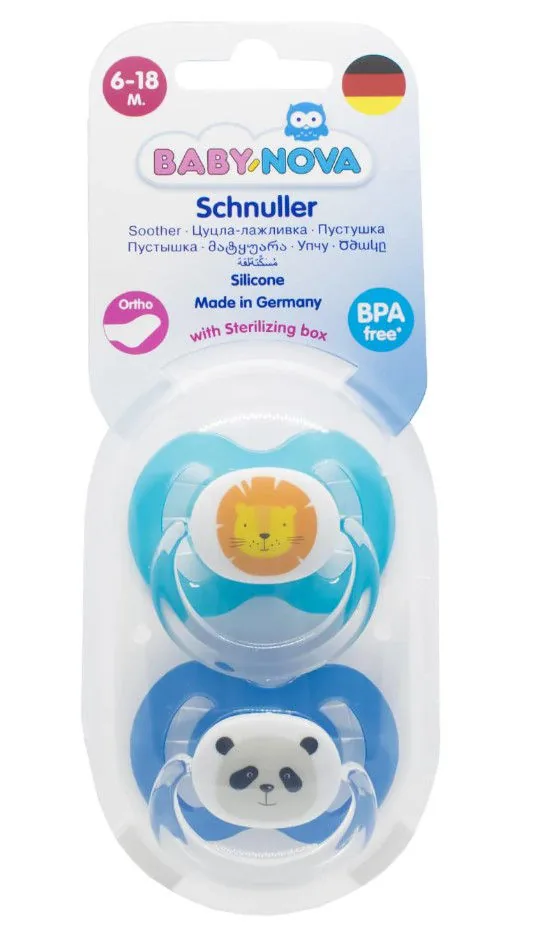 ”Baby-Nova” Suzetă ortodontică,cu inel, 6 luni+, Silicon, fără BPA, 2 buc. cu cutie pentru sterilizare (20005)