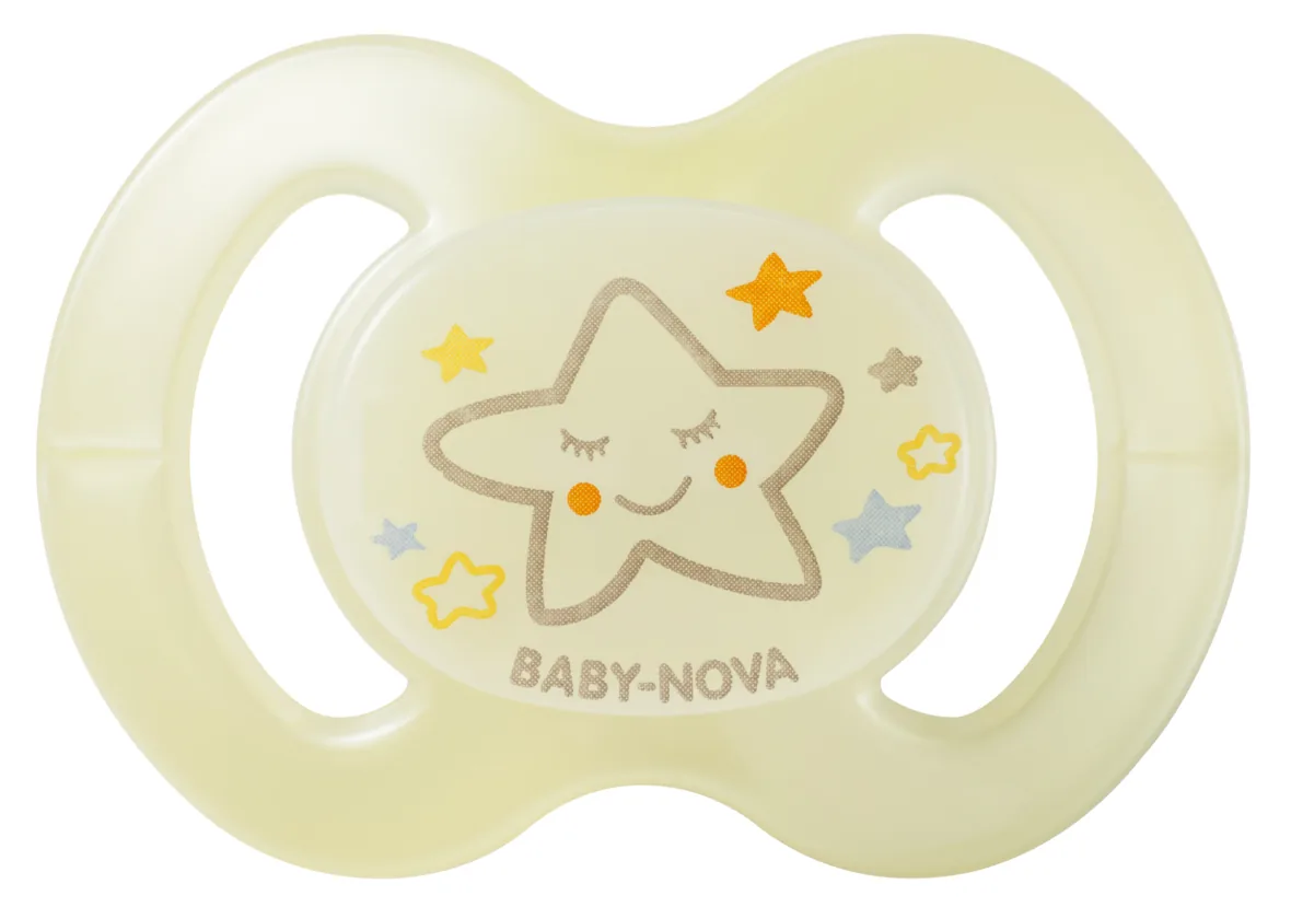 ”Baby-Nova” Suzeta ortodontica "Glow in the dark", fără inel, 6 luni+, Silicon, fără BPA, 1 buc. (24242)