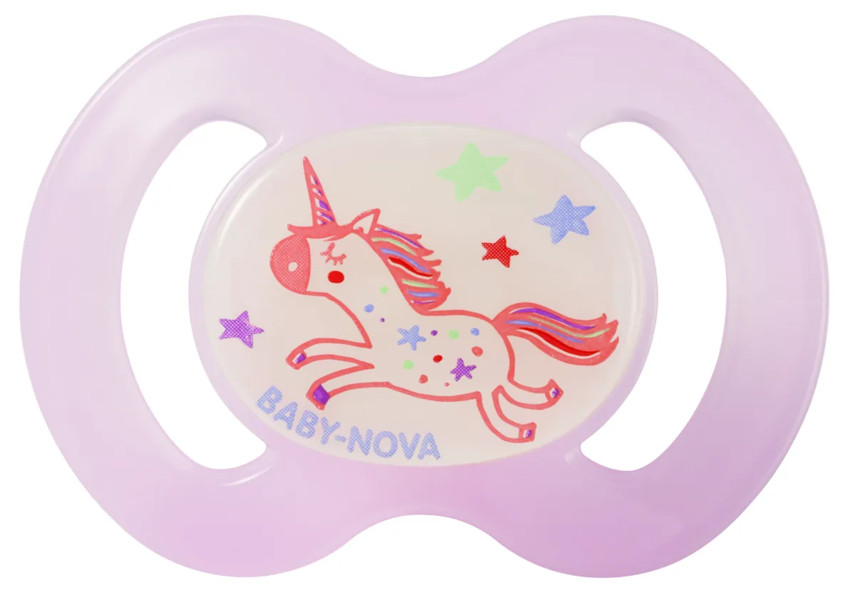 ”Baby-Nova” Suzeta ortodontica "Glow in the dark", fără inel, 6 luni+, Silicon, fără BPA, 1 buc. (24242)