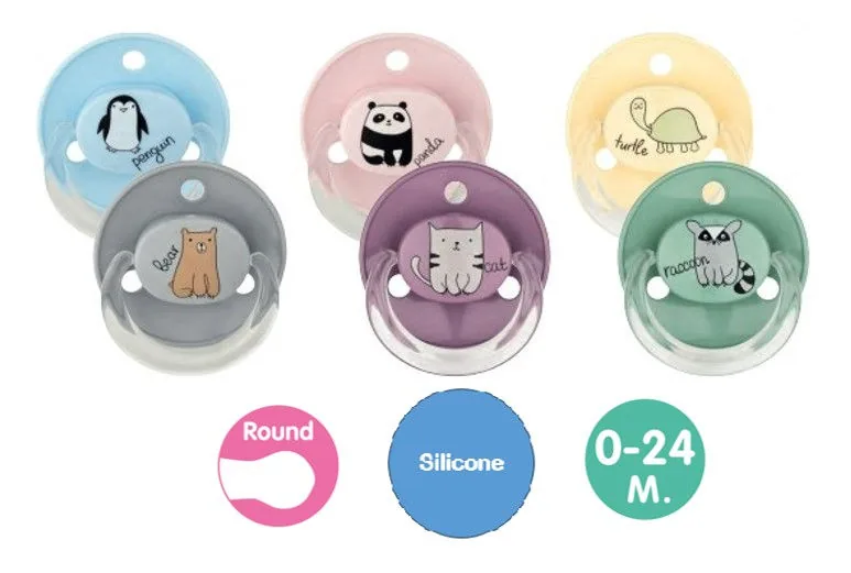 ”Baby-Nova” Suzetă rotundă cu inel, 0 luni+, Silicon, fără BPA, 2 buc. cu cutie pentru sterilizare (20009)