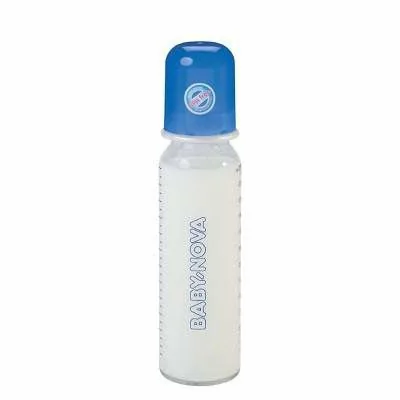 ”Baby-Nova” Biberon din sticlă cu gât standart, 240 ml., 0-24 luni, debit mediu, 1 buc.  (44105)