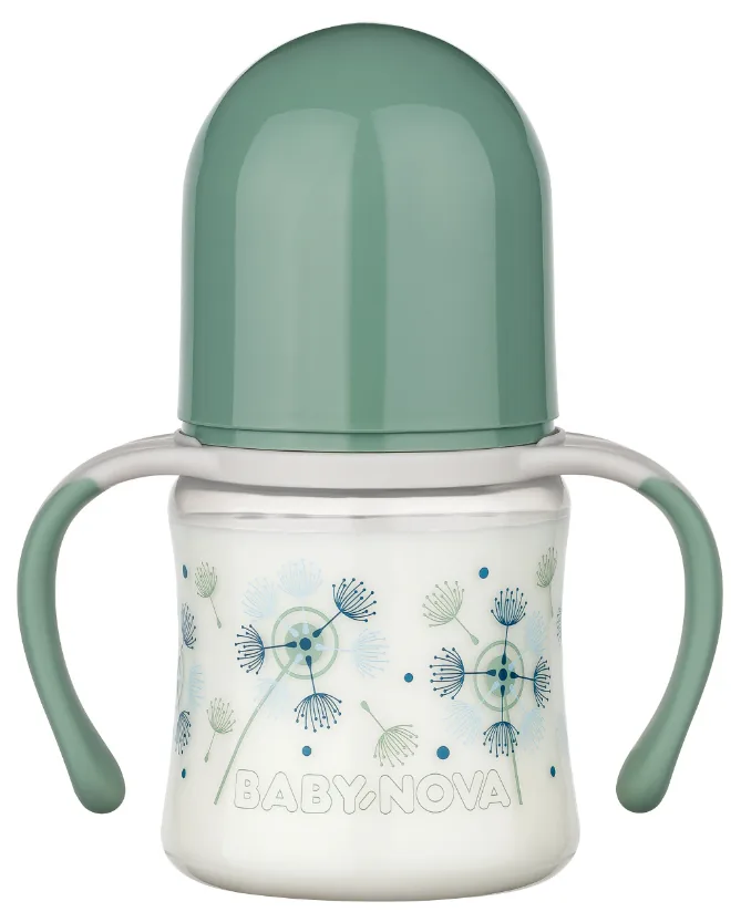  "Baby-Nova" Силиконовая бутылочка с широким горлышком и ручками, 150 мл, от 0 до 24 месяцев, медленный поток, без BPA, с дополнительной соской,