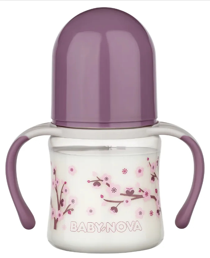  "Baby-Nova" Силиконовая бутылочка с широким горлышком и ручками, 150 мл, от 0 до 24 месяцев, медленный поток, без BPA, с дополнительной соской,