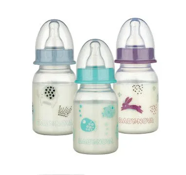 ”Baby-Nova” Biberon din silicon cu gât standart,  120 ml., debit lent, fără BPA, 1 buc./cutie de carton (46010)