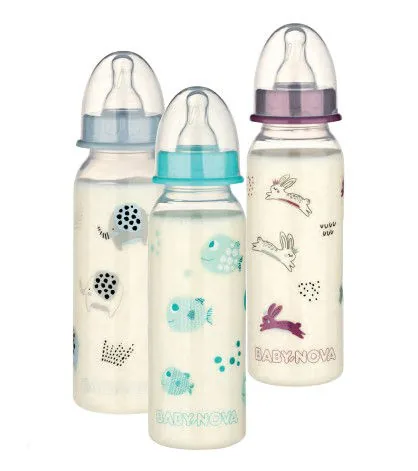 ”Baby-Nova” Biberon din silicon cu gât standart, 0-24 luni, 240ml., debit mediu, fără BPA, 1 buc./cutie de carton (47010