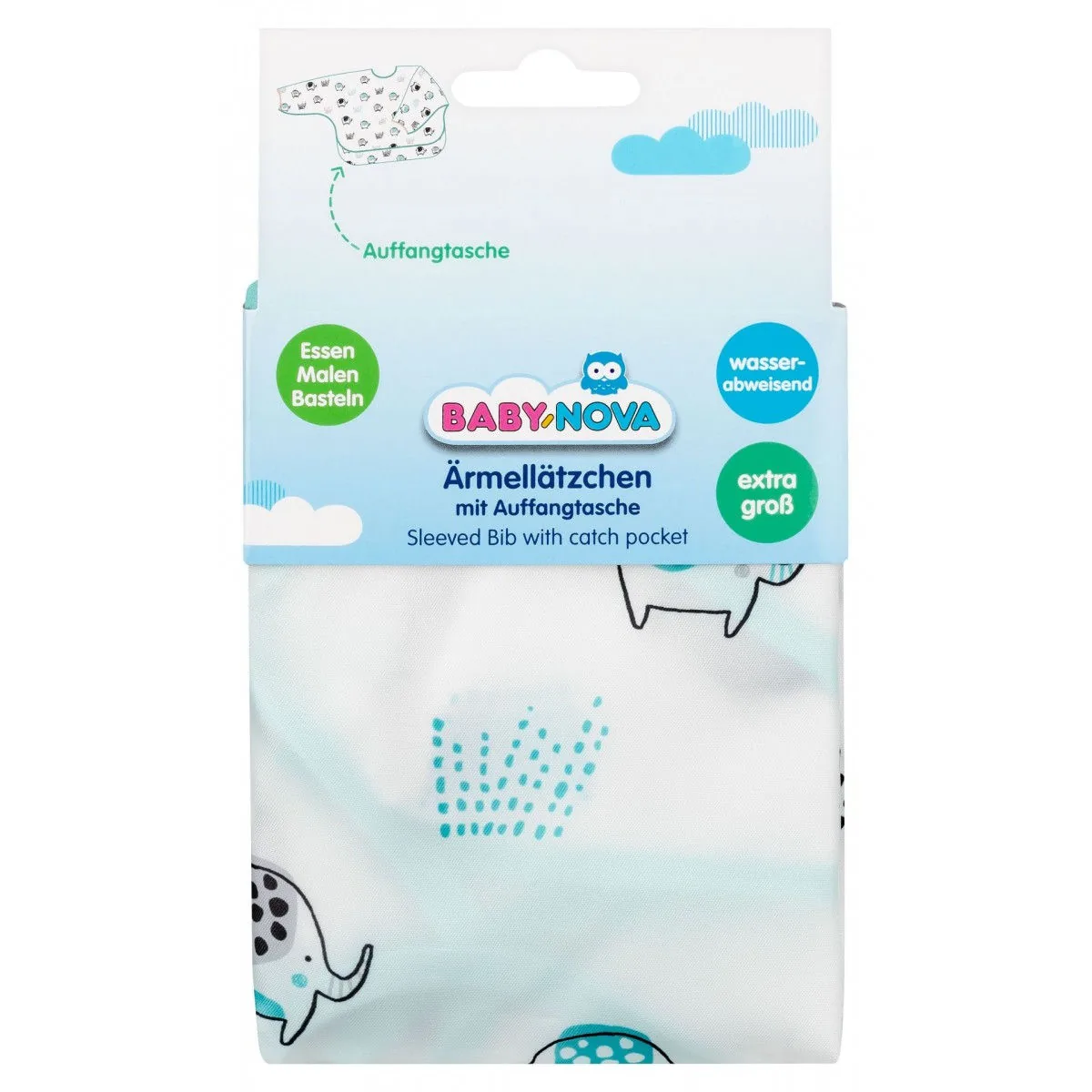Baby-Nova, Непромокаемый нагрудник с рукавами и карманом для крошек, (33102)