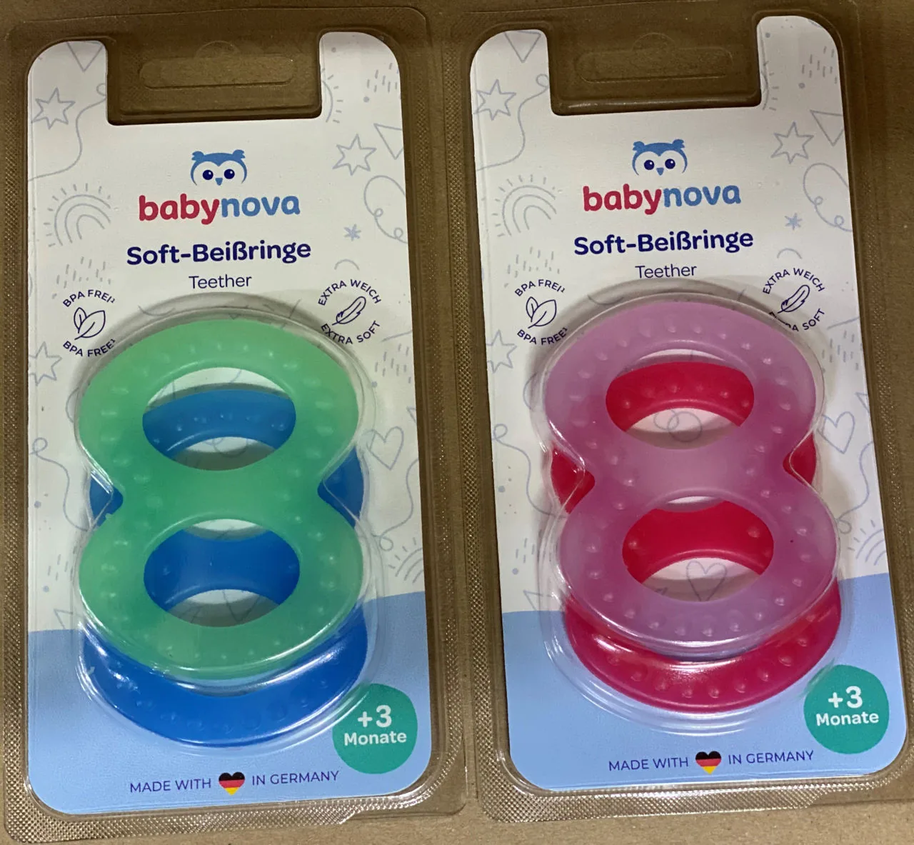 ”Baby-Nova” Игрушка для прорезывания зубов, Soft Teether, от 3 месяцев, без BPA, 2 шт./блистер (31188)