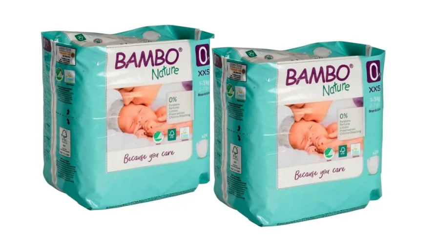 Set Scutece Bambo Nature 0  (1-3 kg), 48buc (2x24buc)