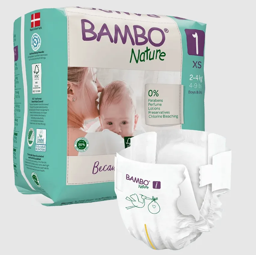 Set Scutece Bambo Nature 1  (2-4 kg), 44buc. (2x22buc)