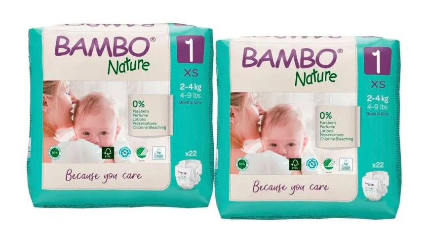 Set Scutece Bambo Nature 1  (2-4 kg), 44buc. (2x22buc)