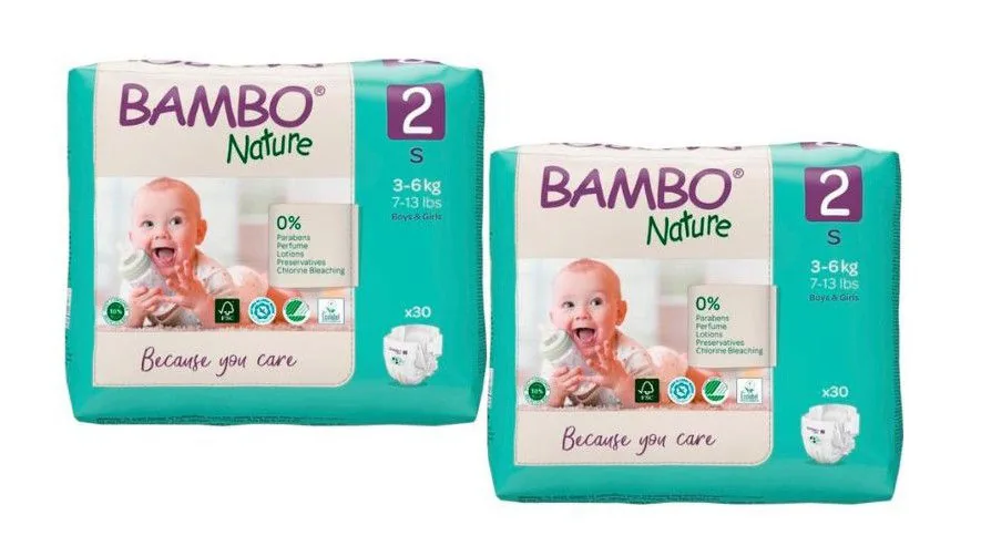 Set Scutece Bambo Nature 2  (3-6 kg), 60 buc  (2x30buc)