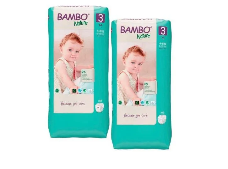 Set Scutece Bambo Nature 3  (4-8 kg), 104 buc (2x52buc)