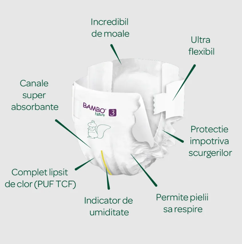 Set Scutece Bambo Nature 3  (4-8 kg), 104 buc (2x52buc)