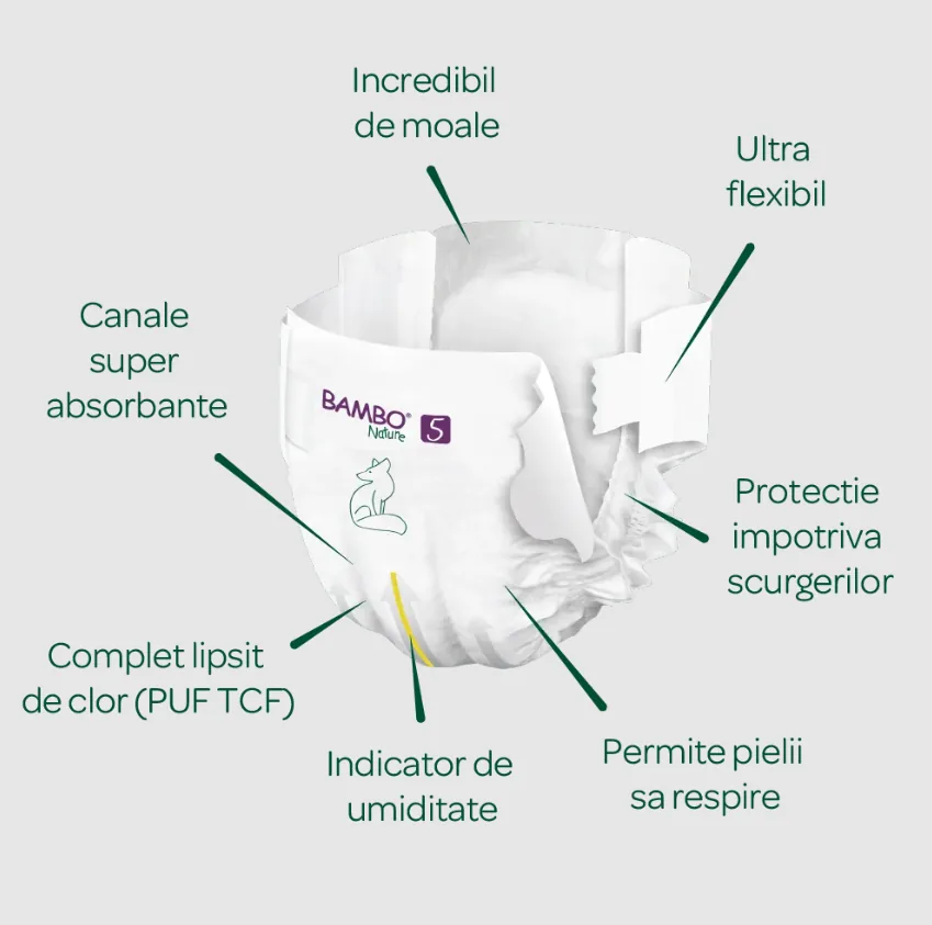 Set Scutece Bambo Nature 5  (12-18 kg), 88buc  (2x44buc)