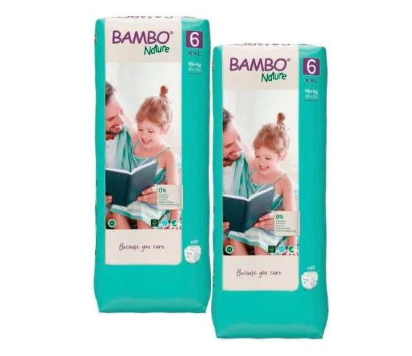 Set Scutece Bambo Nature 6  (16+ kg), 80buc  (2x40buc)