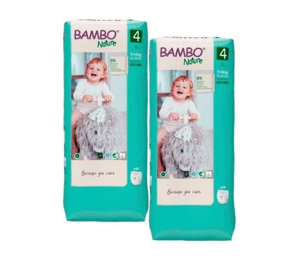 Set Scutece-chiloțel Bambo Nature 4, 7-14 kg, 80buc  (2x40buc)