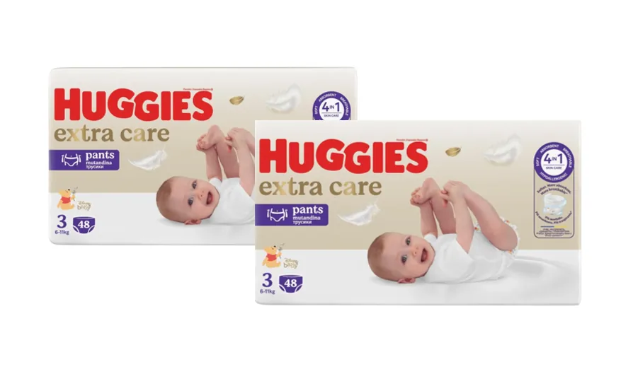 Set Scutece-chiloțel Huggies Extra Care Pants  Mega 3  (6-11 kg), 96buc. (2x48buc)