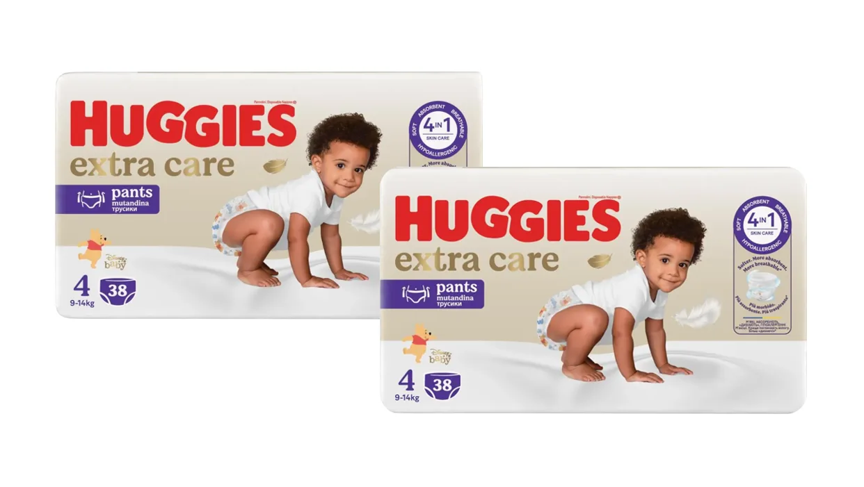 Set Scutece-chiloțel Huggies Extra Care Pants Mega 4  (9-14 kg), 76buc  (2x38buc)