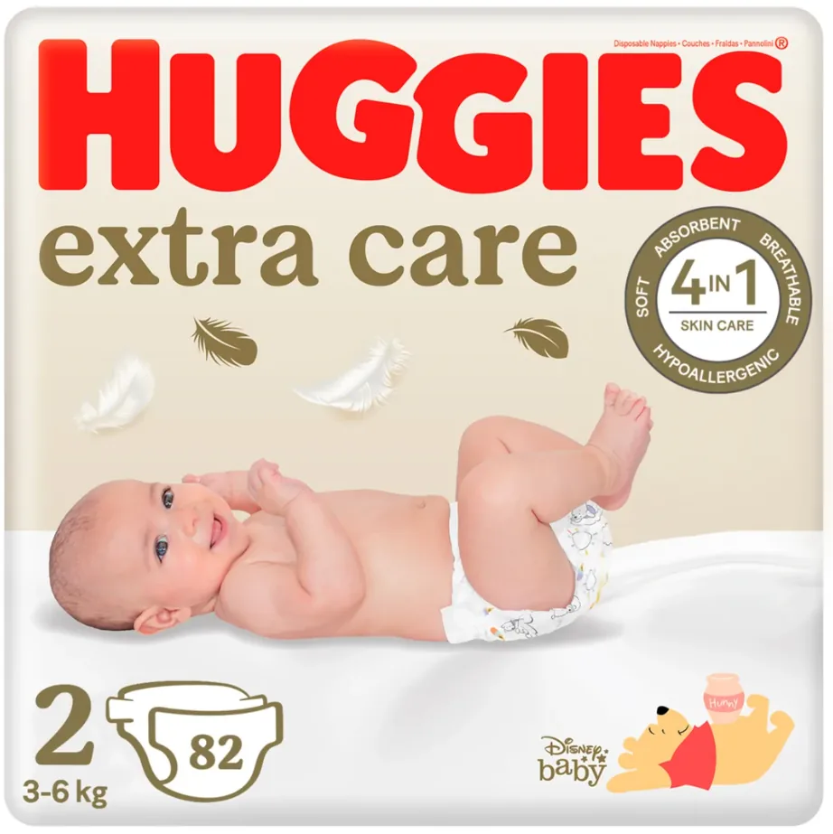 Scutece Huggies Extra Care  2  (3-6 kg), 82 buc.