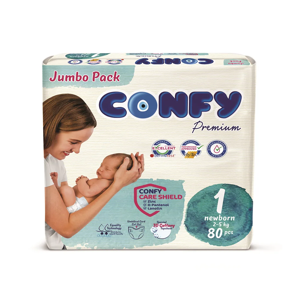 Scutece pentru copii Confy Premium Jumbo, Nr.1 (2-5 kg)  80 buc.