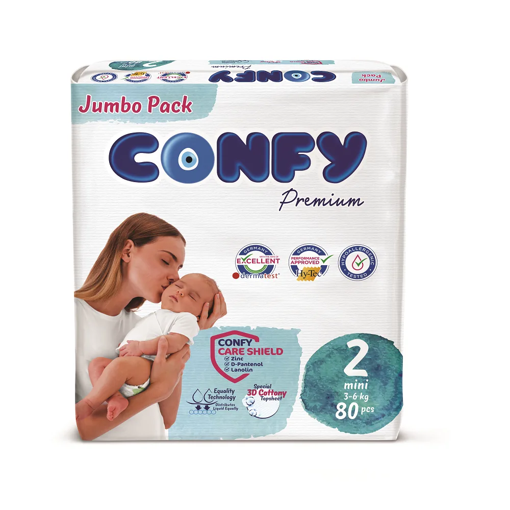Scutece pentru copii Confy Premium Jumbo, Nr.2 (3-6 kg), 80 buc.
